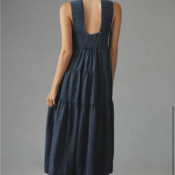 The Helena Square-Neck Tiered Midi denim - Picture 3 of 4